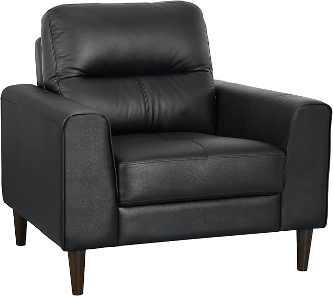 Lexicon 3 Piece Living Room Furniture Sets,Top Grain Leather Match Living Room Sofa Set, Track Arms, Solid Wood Legs, Comfy Couches Including Chair, Loveseat & Sofa, 3 Pieces, Black