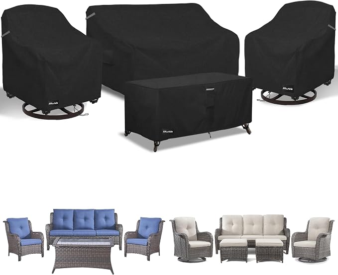 ANartcle Patio Furniture Covers 4 Piece Set, 600D Waterproof Heavy Duty Outdoor Furniture Covers,Fit Wicker Patio Sofa, Swivel Rocker Chair and Coffee Table,Black by PatioFurnitureCovers
