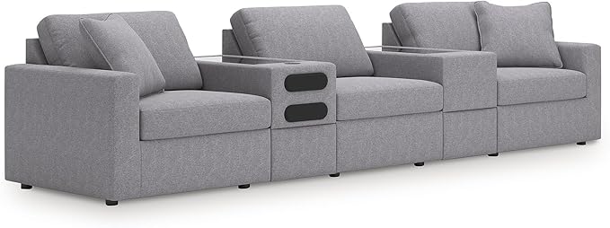 Signature Design by Ashley Modern Modmax Stain Resistant 5-Piece Sectional with Audio System and Reversible Cushion, Gray