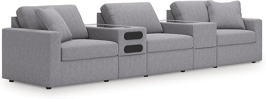 Signature Design by Ashley Modern Modmax Stain Resistant 5-Piece Sectional with Audio System and Reversible Cushion, Gray