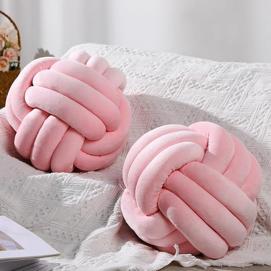 Namalu 2 Pcs Soft Knot Pillow Ball, Decorative Round Throw, Soft Knotted Plush Pillows, Handmade Stuffed Ball Pillows Cushion for Bedroom Sofa Couch Home Decor(10.6 Inches,Light Pink)