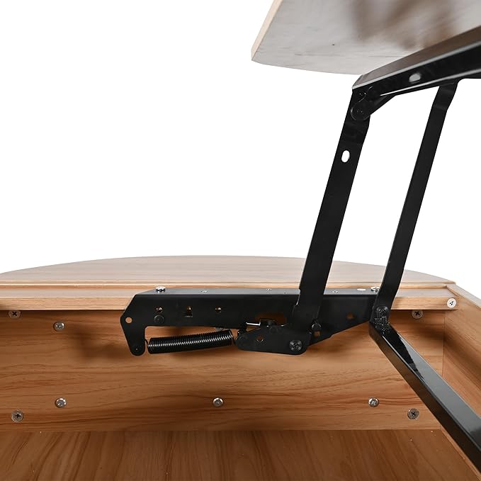 Lift Top Coffee Table with Storage Hidden Compartment, Partially Assembled Wooden Fluted Center Table, 47.2" Modern Oval Smart Lift Tabletop for Home Living Room Office-Natural