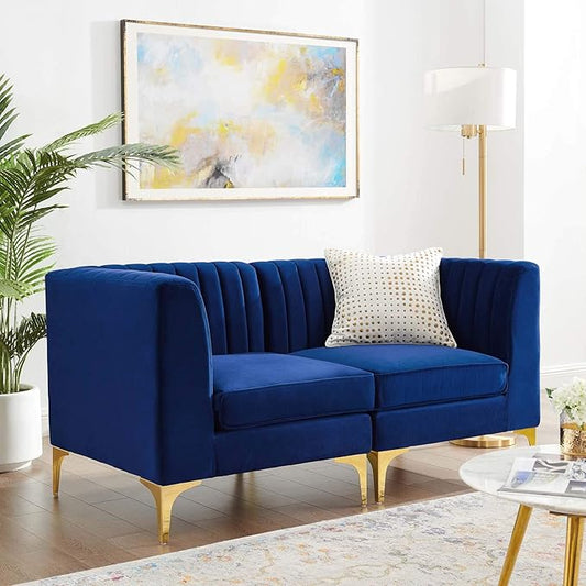 Modway EEI-4346-NAV Triumph Channel Tufted Performance Velvet Loveseat, Navy