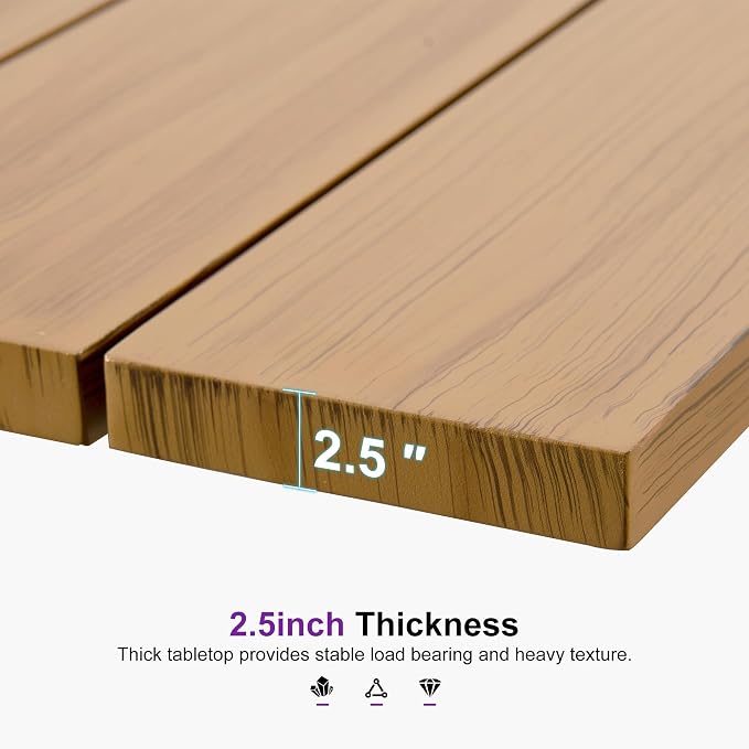 PURPLE LEAF Patio Dining Set for 12 All-Weather Wicker Woodgrain Aluminum 14 Piece Outdoor Large Table and Chairs Set Included Cushions for Backyard Kitchen Modern Outdoor Furniture Set Teak Color - Image 7