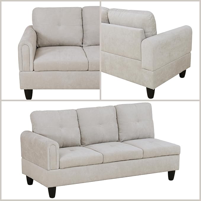 FONTOI L Shaped Sectional Couches, Modern Modular Sectional Sofa for Living Room Bedroom Furniture, Cozy 4 Seat Couch with Ottoman Storage & Chaise, Gray White