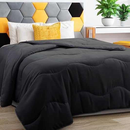 MEELUS Lightweight Comforter Cooling Black, All Season Duvet Insert Breathable King Size Summer Bedding, Soft Microfiber Cool Down Alternative Quilt with Corner Tabs, 102x90 inch