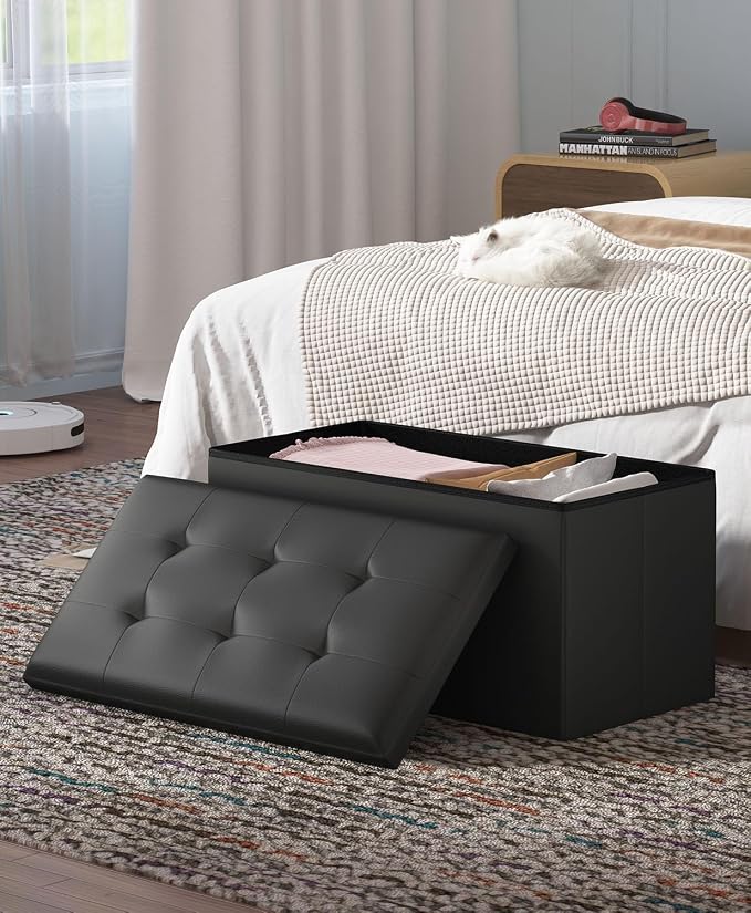 OS MOTOR Folding Storage Ottoman Bench, Multi-Functional Ottoman Foot Rest, End of Bed Bench, Storage Chest for Living Room, Bedroom, Hallway, Entryway, Holds Up to 600 lbs (Black, 30 Inches) - Image 2