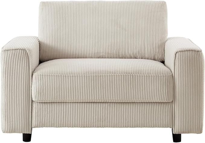 AC Pacific Derek Modern Corduroy Accent Chair for Living Room, Tufted Arm Chair with Plush Upholstery, High-Density Foam, Sleek Black Legs, Durable Wooden Frame, Chair, Beige