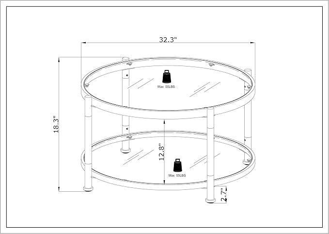 32" Tempered Glass Round Coffee Table Modern Chrome Frame Acrylic Legs Circle Living Room Center Tables