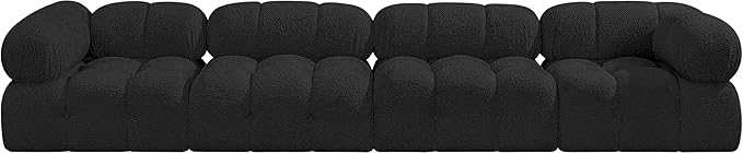 Meridian Furniture 611Black-S136A Ames Collection Modern | Contemporary Modular Sofa with Rich Black Boucle Fabric, Modular to Create Infinite Configurations, 136" W x 34" D x 28" H, Black