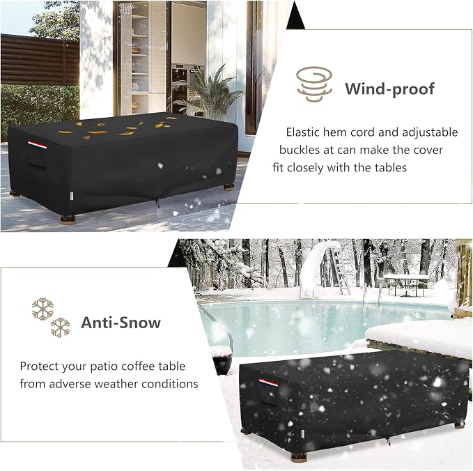 Outdoor Coffee Table Cover Waterproof, Heavy Duty Patio Rectangular Side Table Covers, 36W x 24D x 16H Inches Outdoor Tables Cover (Black) - Image 7