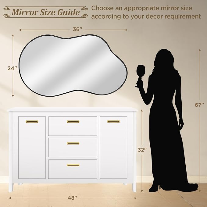Dorlicecass Irregular Wall Mirror - Wall Mirrors Decorative 24"x36" Black Asymmetrical Mirror Tempered Glass Aviation Aluminum Alloy Frame for Bathroom, Bedroom, Living Room, Cloakroom, Entryway - Image 4