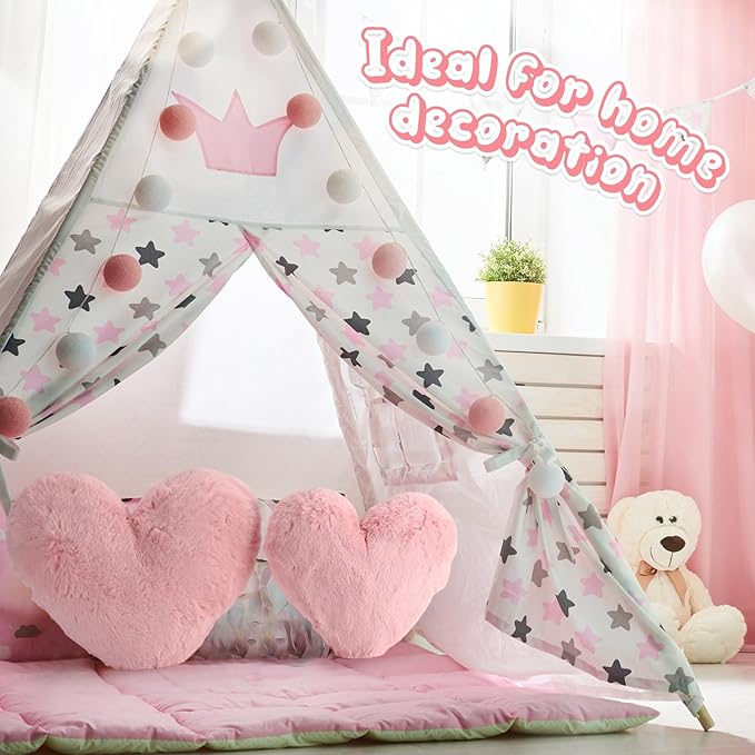 Marsui 2 Pcs Heart Throw Pillows, Soft Fluffy Faux Fur Decorative Hearts Shaped Pillows for Living Room Sofa Bed, Cute Heart Themed Gift for Women(Shrimp Pink,11.81 x 11.02, 16.73 x 13.78 Inch)