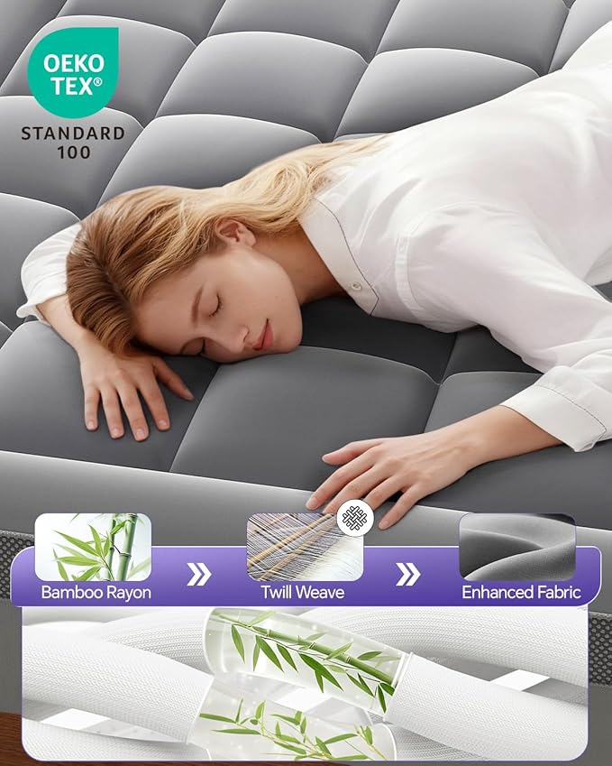 ChiXpace Dual Layer 4 Inch Memory Foam Mattress Topper Queen - 2 Inch Gel Memory Foam and 2 Inch Pillow Top Mattress Pad, 7-Zone Egg Crate Queen Size Mattress Topper (Grey)