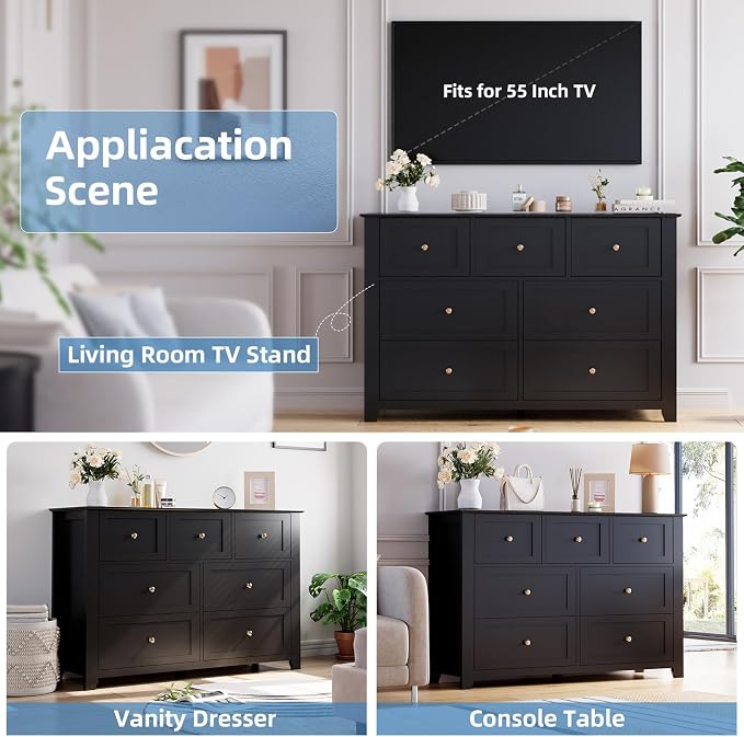 GarveeHome Black 7 Drawer Dresser for Bedroom, Simply Modern Chest of Drawers, Wood Storage Double Dresser with Deep Drawers for Living Room, Hallway Entryway - Image 7