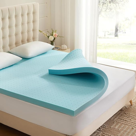 Eiayeebil 3 Inch Memory Foam Mattress Topper Twin, Mattress Pad Gel Infused Foam Bed Topper, Ventilated Soft Blue,Twin Size