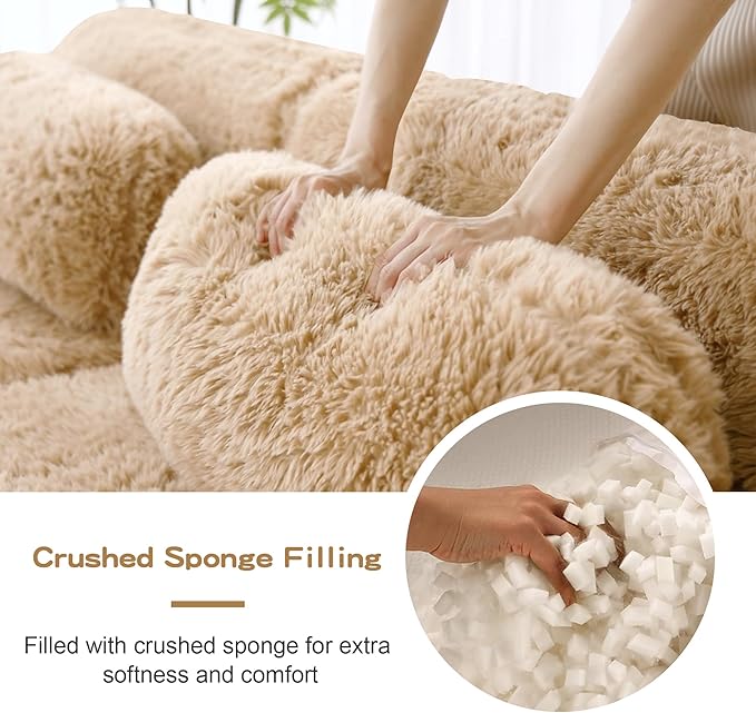 80.4-Inch Boneless Love Seat Couches in a Box, Modern 2 Seat Floor Modular Foam Cloud Sofa Faux Fur Loveseat Couch W/Angle Armrests for Home Apartments Bedroom