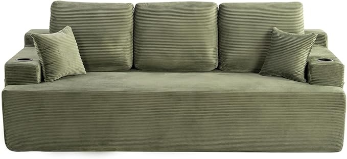 87'' Cloud Loveseat Sofa Couch in a Box with Cup Holders and Side Pockets, 3 Seater High-Density Foam Boneless Love Seat with Deep Seating for Living Room | Breathable material, Anti-slip