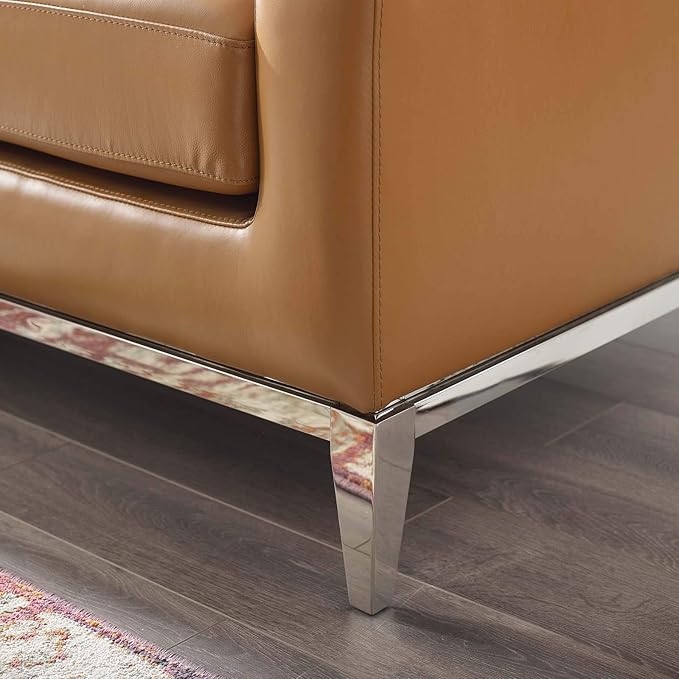 Modway Harness 64" Leather Loveseat in Tan with Stainless Steel Base