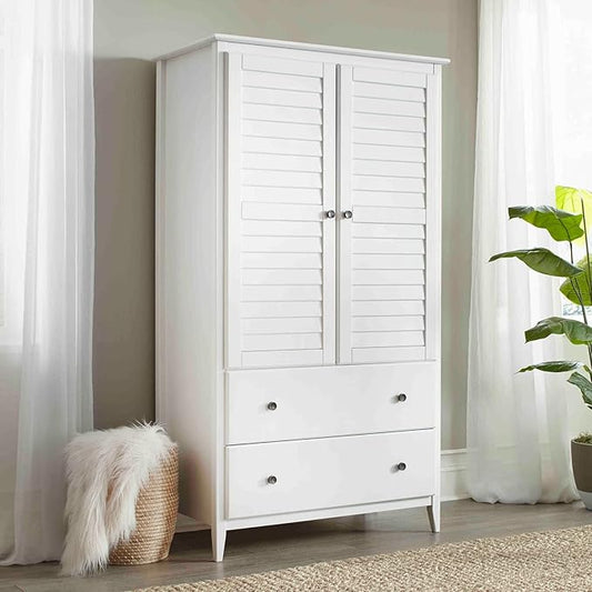 Grain Wood Furniture Greenport 2-Door Wardrobe, Solid Wood with a Brushed White Finish