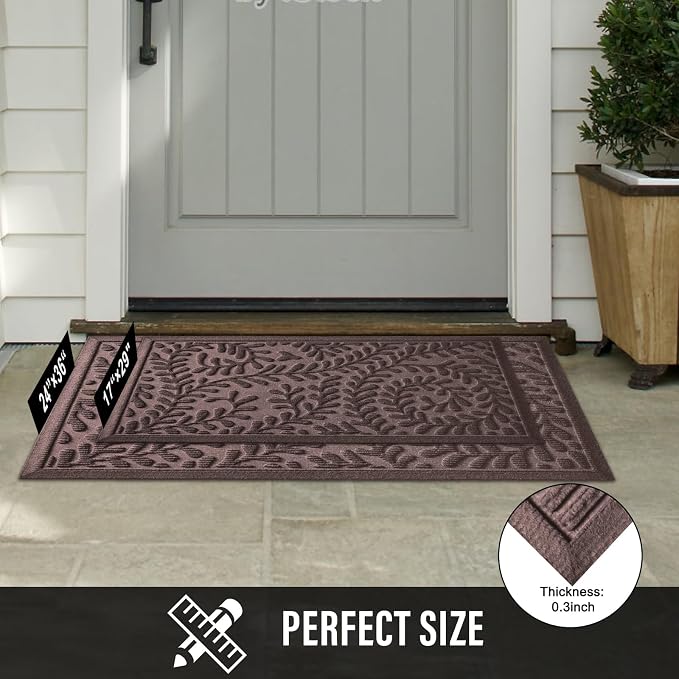 HIYARD Front Door Mat, Absorbent Dirt Trapping Welcome Door Mat Indoor Outdoor, Non Slip Entry Mat, Indoor Outdoor Door Mats, Fade Resistant, Low Profile Doormat for Entryway, 29??17, Coffee - Image 6