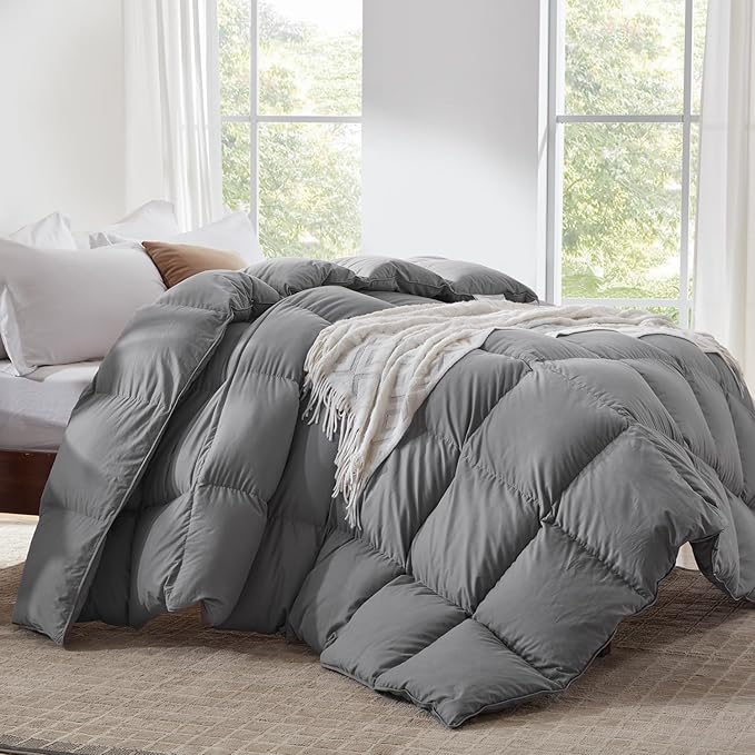 Globon Down Comforter Queen Size,All Season Duvet Insert Ultra-Soft Noiseless Shell,Mediumweight with 8 Corner Tabs, Grey