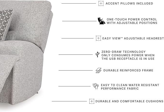 Signature Design by Ashley Acklen Place Stain Resistant Contemporary 5-Piece Power Reclining Sectional with Armrest, Throw Pillows and USB Port, Gray