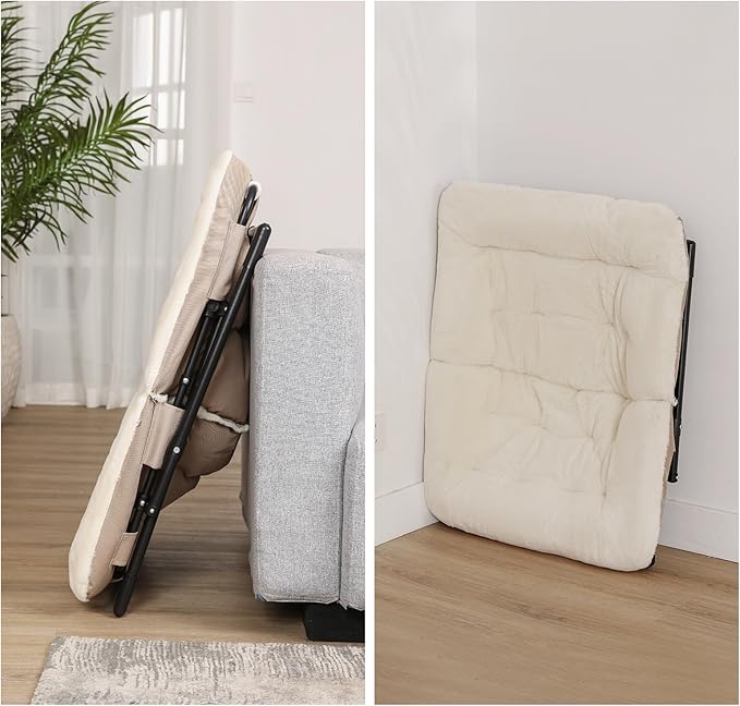 Comfy Saucer Chair for Adults, Soft Faux Fur Bedroom Chair, Accent Dorm Chairs, Flexible Living Room Reading Chairs, Oversized Folding Seat for Teens, X-Large, Beige