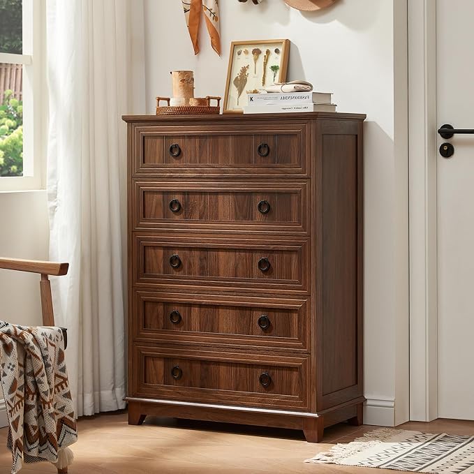 Joaxswe Farmhouse 5 Drawer Dresser for Bedroom, 42" Tall Small Dressers & Chest of Drawers, Rustic Wood Dresser with Metal Handle, Storage Organizer Closet for Living Room, Hallway, Entryway - Image 5