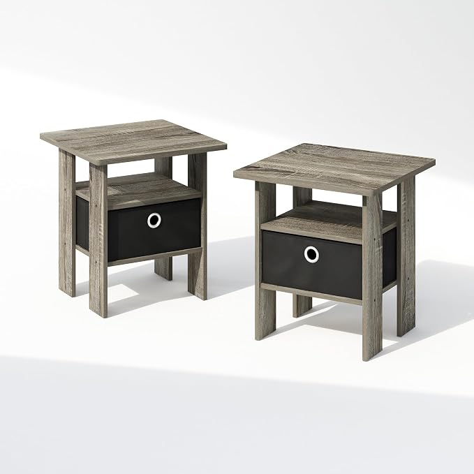 Furinno TIDUR Night Stand Set of 2, Open Shelf Design Nightstand with Storage Bin, Bedside Table, End Table, Side Table, for Bedroom, Closet, Dorm, French Oak - Image 4
