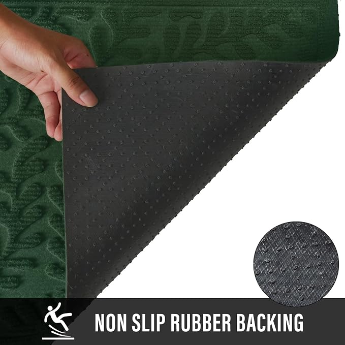 HIYARD Front Door Mat, Absorbent Dirt Trapping Welcome Door Mat Indoor Outdoor, Non Slip Entry Mat, Indoor Outdoor Door Mats, Fade Resistant, Low Profile Doormat for Entryway, 29??17, Green - Image 3