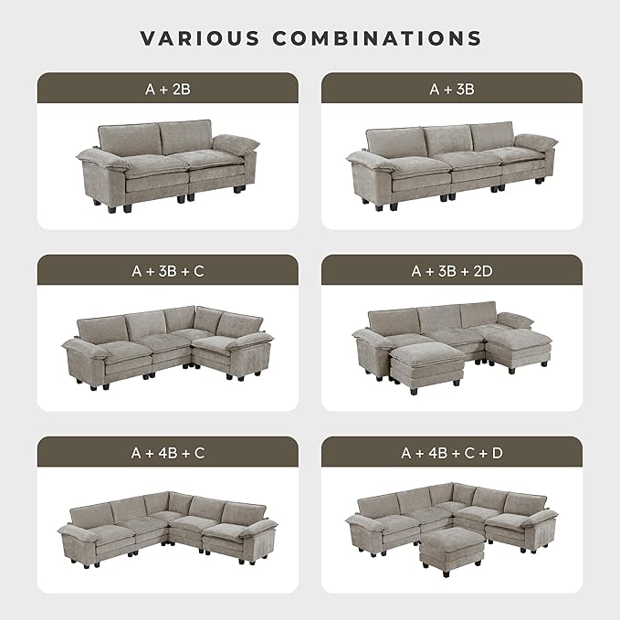 Lexicon Chenille Upholstered Rectangle Ottoman, Foot Stool, Black Faux Wood Feet, Durable Frame, Large Padded, Modular Sectional Couch Add Ons for Living Room, Bedroom, Assembly Required, Dark Pewter