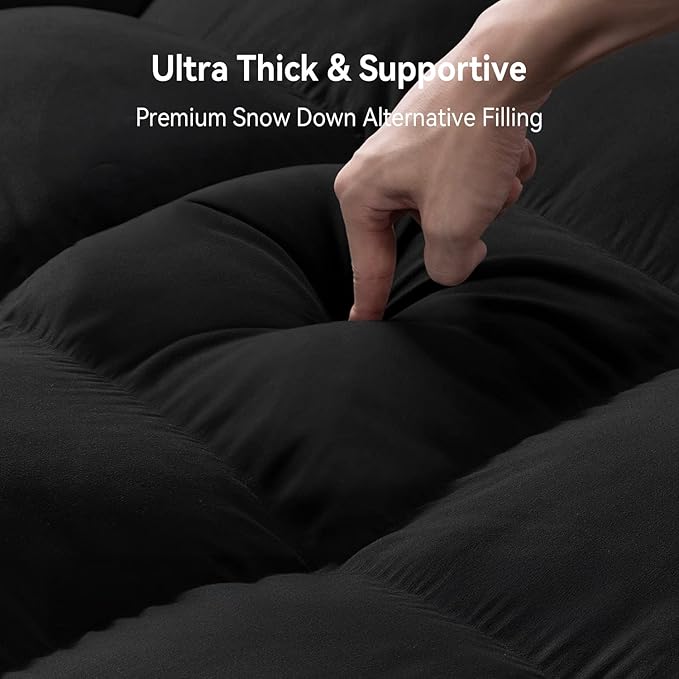 ABENE Mattress Topper Full for Back Pain Relief, Extra Thick Mattress Pad Pillowtop, Soft Mattress Protector Cover with 8"-21" Deep Pocket, Overfilled Down Alternative Filling (Black, Full)