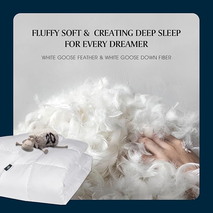 Serta Goose Feather Down Fiber Cotton Comforter Queen Size - 100% Cotton Duvet Insert - Hotel Luxury Hypoallergenic Bedding Comforter Extra Warmth 90 x 90 Inch White