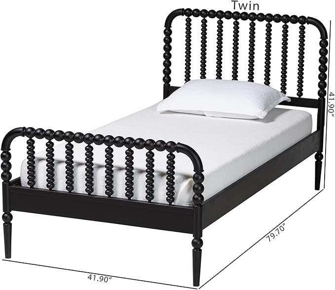 Baxton Studio Lucera Bobbin Wood Platform Bed, Twin, Black