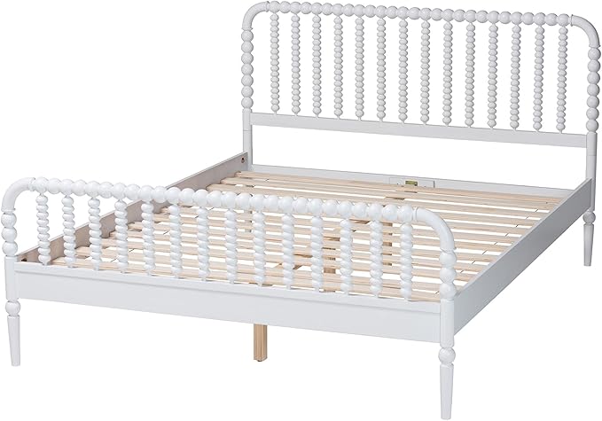 Baxton Studio Lucera Bobbin Wood Platform Bed, Full, White