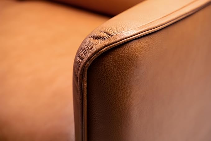 Valencia Jasper Cognac Tan Brown 60" Loveseat Full Leather Couch | Mid Century Leather Sofa with 2 Pillows for Living Room Furniture | Plush Cushions, Nappa Leather Lounge Couch