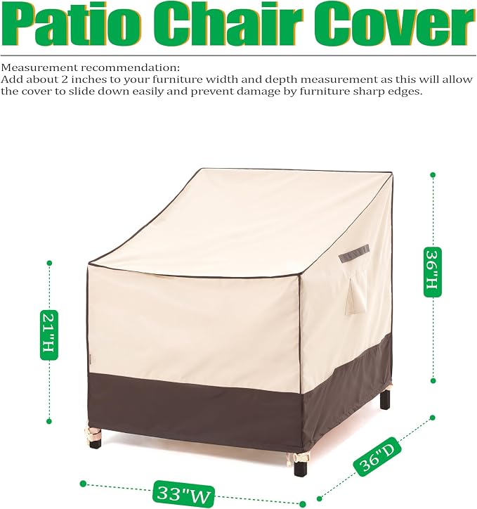 F&J Outdoors Patio Chair Covers, Waterproof Outdoor Adirondack Chair Cover, 33" W x 36" D x 36" H, 2Pack - Image 2