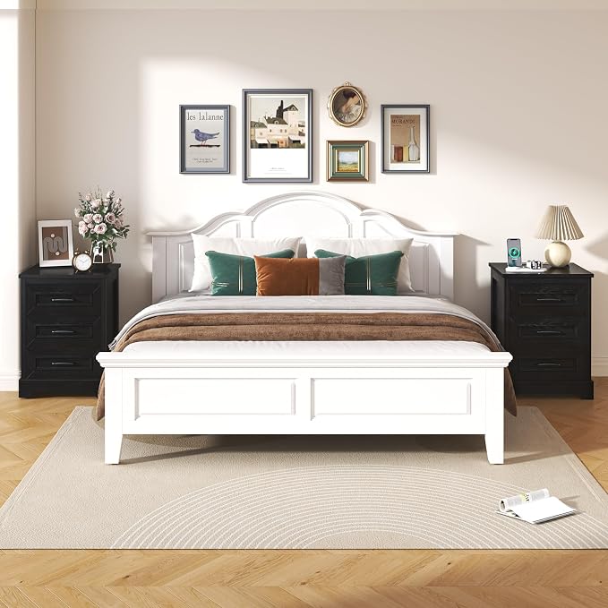 Farmhouse Nightstand with Charging Station, Wood Night Stand with 3 Drawers, Bedside Table, Nightstands with Storage, Rustic Night Stands for Bedroom, Closet, 18" Wide, 24" Tall - Image 9