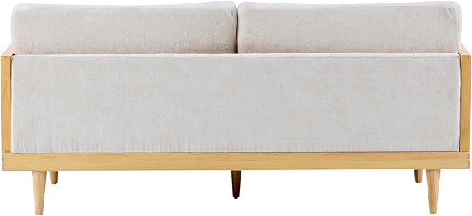 Merax 72" Spacious 2-Seater Sofa Couch with Armrests, Cane Rattan Wooden Frame Loveseat Sofa for Living Rooms, Bedrooms, Apartment, Office (Natural+Beige)