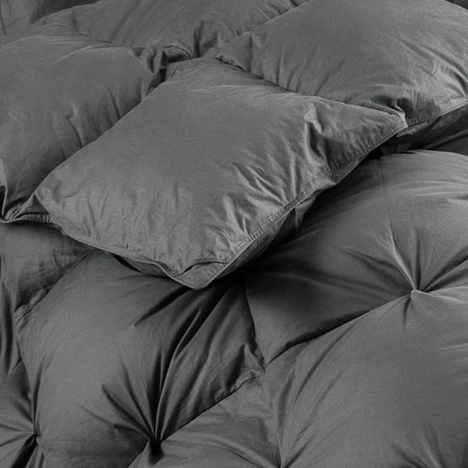 Luxurious Goose Down Feather Fiber Comforter King/California King Size Duvet Insert, Pinch Pleat Ruffled Twisted Flower, Premium Baffle Box, 100% Egyptian Cotton Cover, 75 oz. Fill Weight, Gray