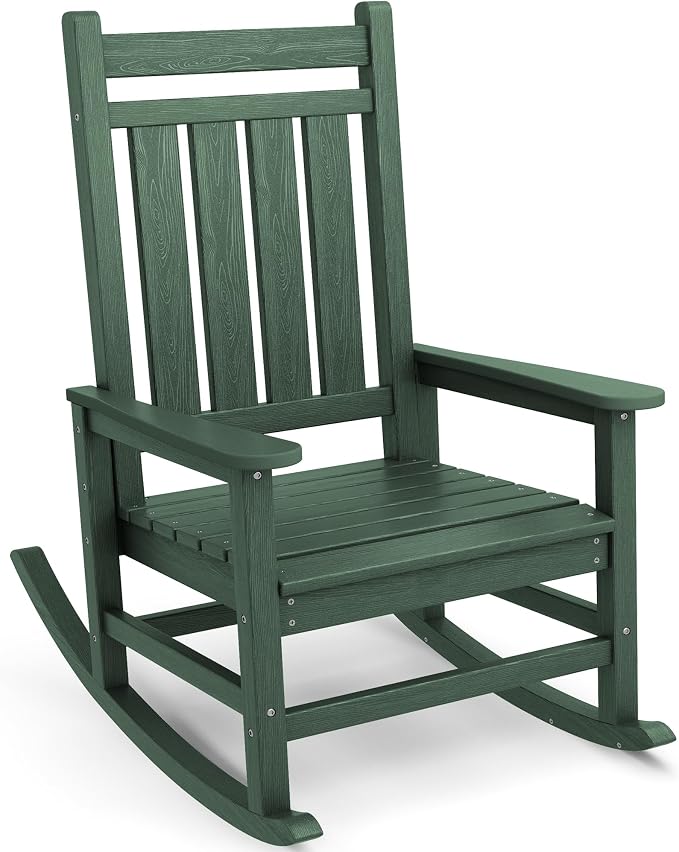 SEWALL HDPE Rocking Chair, Oversized Outdoor Rocking Chair for Adults, Patio Rocker for Porch, Green by SERWALL