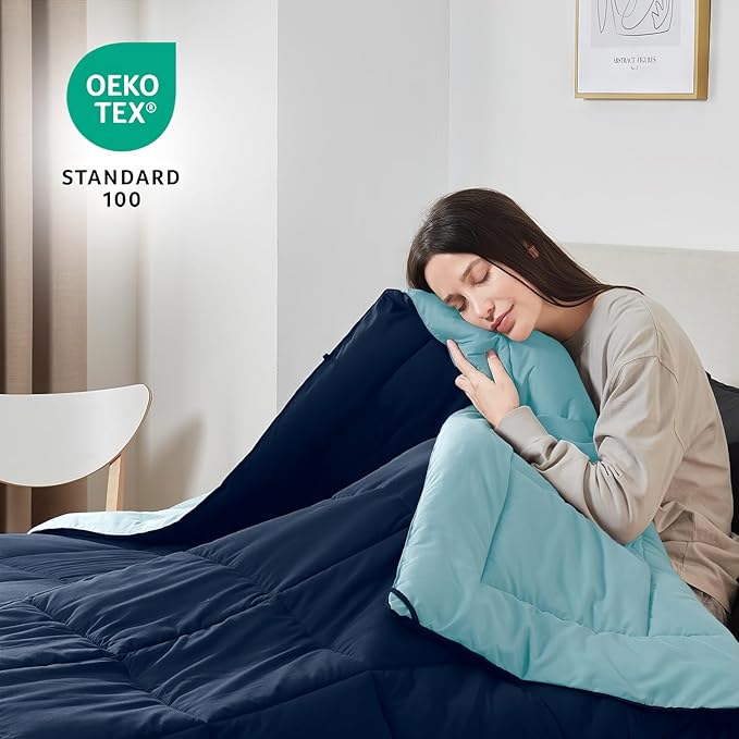 Nestl Oversized King Comforter Set, Quilted Down Alternative, All Season, Blue/Light Blue, 3 Piece (1 x Quilt, 2 Pillow Shams), Classic Style
