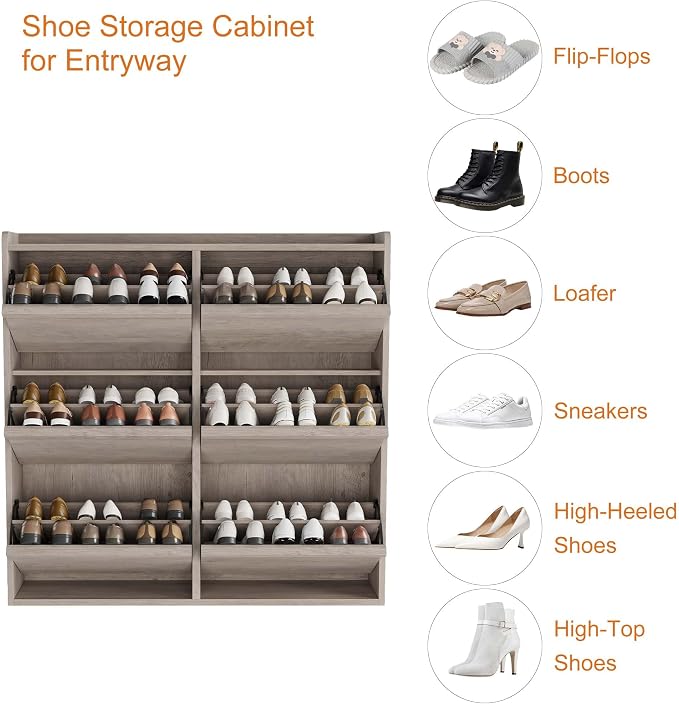 GarveeHome Shoe Cabinet with 6 Flip Drawers, Wooden Shoe Organizer Cabinet with Adjustable Shelf, Shoe Storage for Entryway, Hidden Shoe Cabinet for Hallway, Living Room, Grey - Image 5