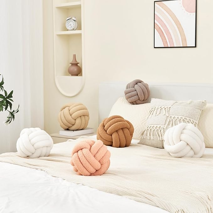 Petrella Knot Pillow Throw Pillows Ball Round Throw Pillows Home Decor Cushion Decorative Aesthetic Khaki 8inch