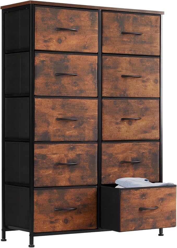 Sweetcrispy Dresser for Bedroom, Fabric Dresser with 10 Drawers, Chest of Drawers for Closet, Living Room, Sturdy Steel Frame, Wooden Top, Easy Pull Handle, Brown by Sweetcrispy