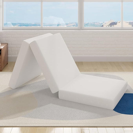 Avenco Tri-fold Mattress - 4 Inch Single Size Portable Floor Mattress with Breathable & Washable Cover | Foldable Memory Foam Topper for Guest Room,RV,Travel,Camping,White