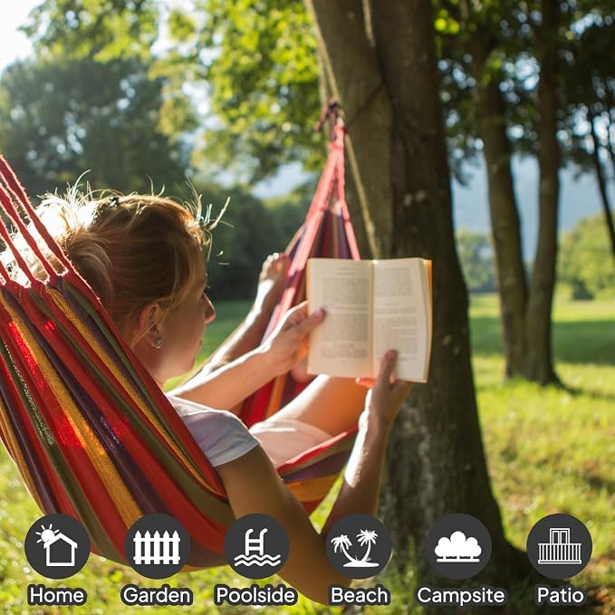 ANYOO Cotton Hammock Portable Camping Hammocks for Hanging Sturdy Garden Comfortable Fabric Hammock with Tree Straps Up to 660lbs with Travel Bag for Camping Outdoor/Indoor Patio Backyard - Image 4
