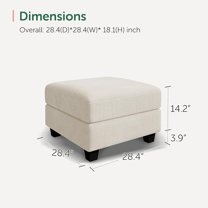 HONBAY Modern Corduroy Ottoman Module Sofa, 28.4 Inch Square Ottoman Bench with Storage, Beige