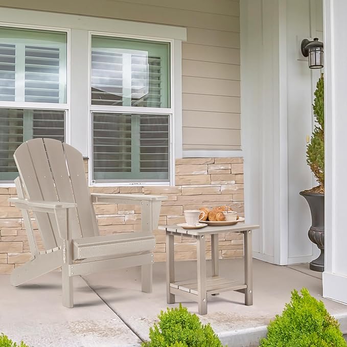 Apolimi Adirondack Outdoor Side Table, 2-Tier Sturdy Patio End Table Weather Resistant, 16.5" Solid Side Table for Patio, Pool, Porch(Grayish Brown) - Image 2